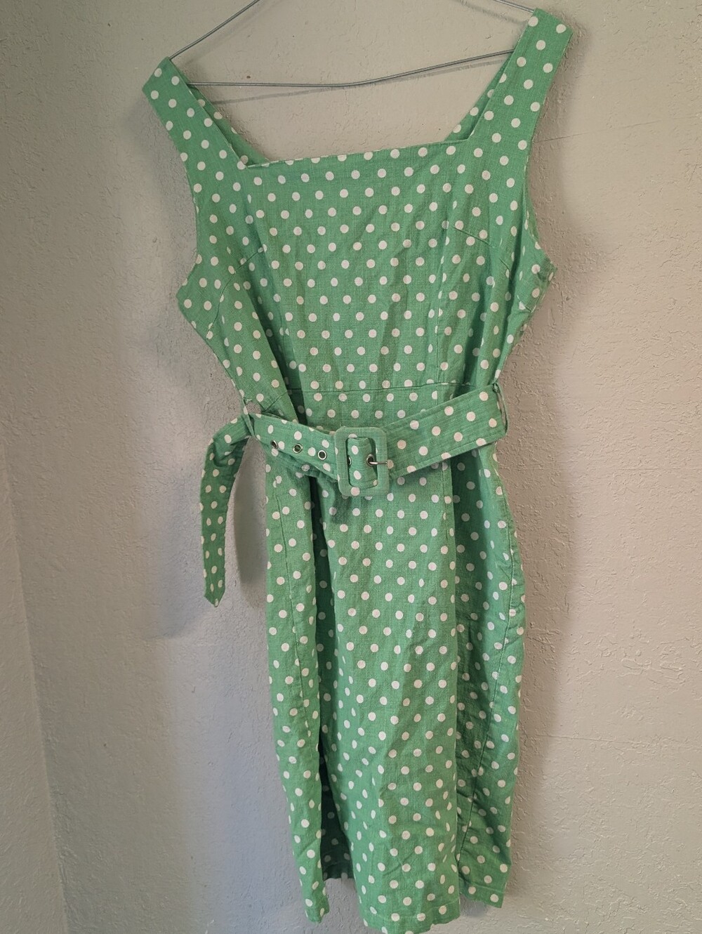 Polka Dot Belted Sundress Xl Mint Green White Coquette Retro Dainty Cottagecore